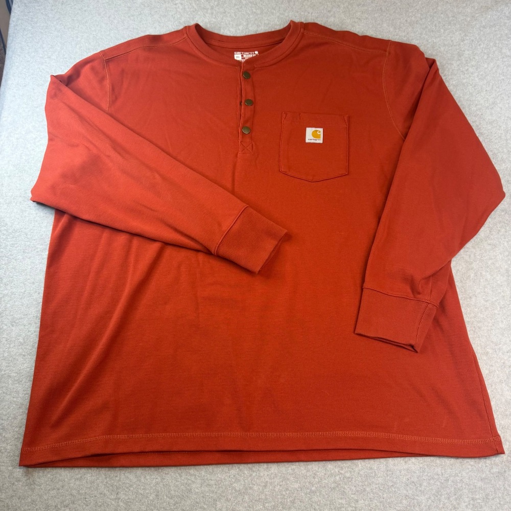 Carhartt Mens 3XL Relaxed Fit Long Sleeve Henley Pocket Shirt Burnt Orange